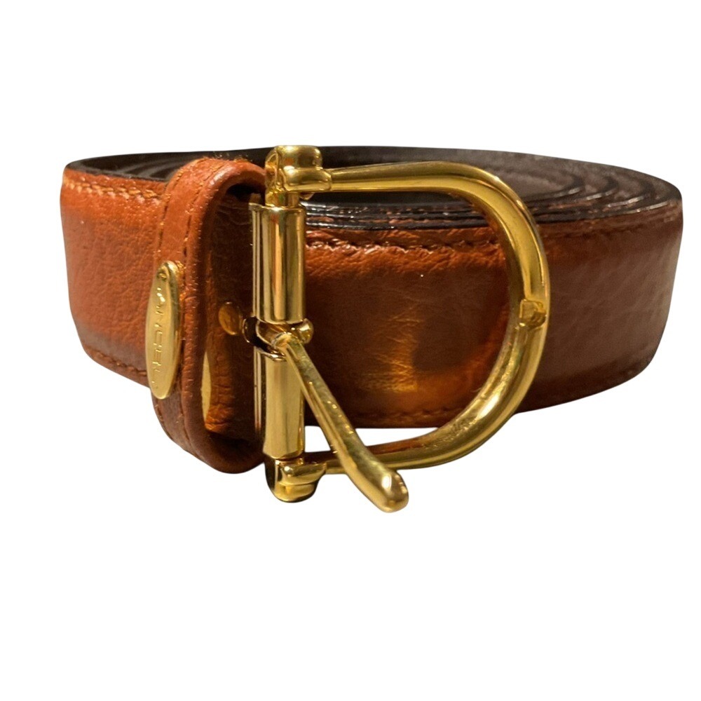 Lancel Paris Cognac Brown Buffalo Leather Belt Gold D-Ring Buckle 100/40 France
